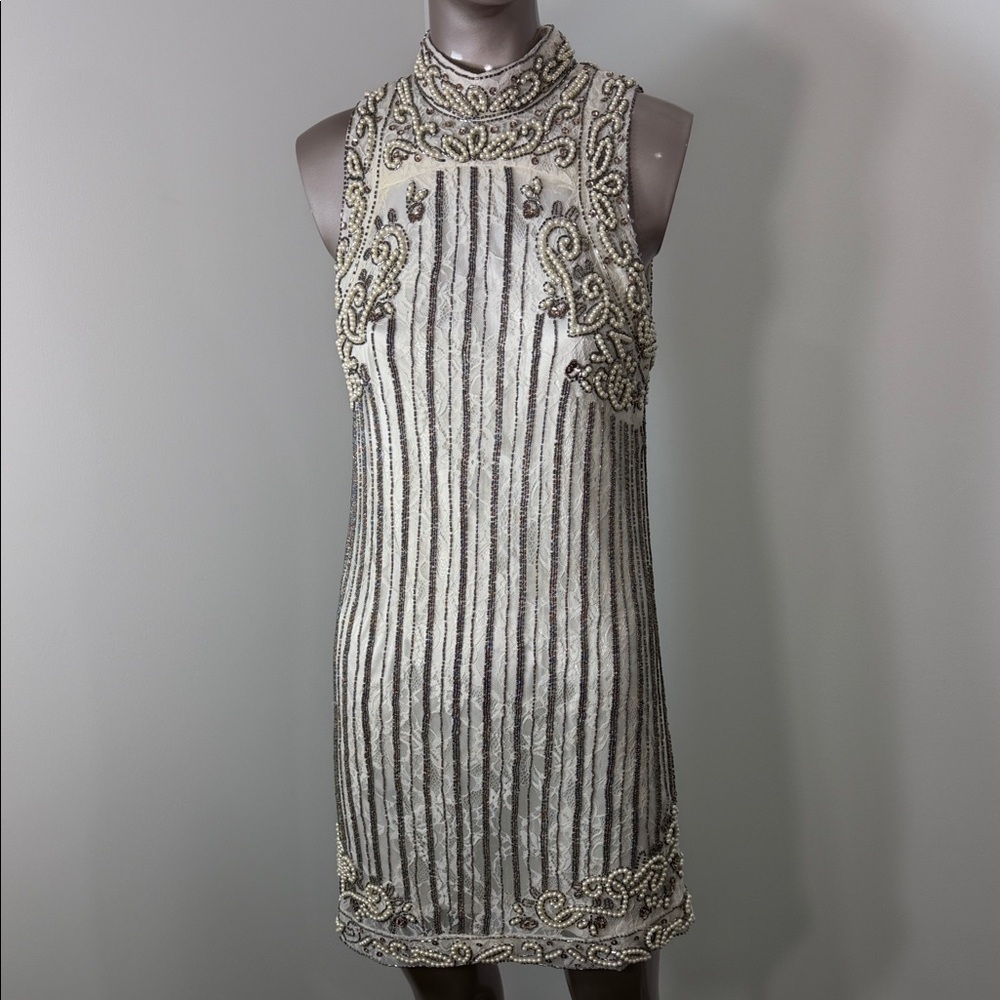 NBD Silver and Gold Beaded Mini Dress